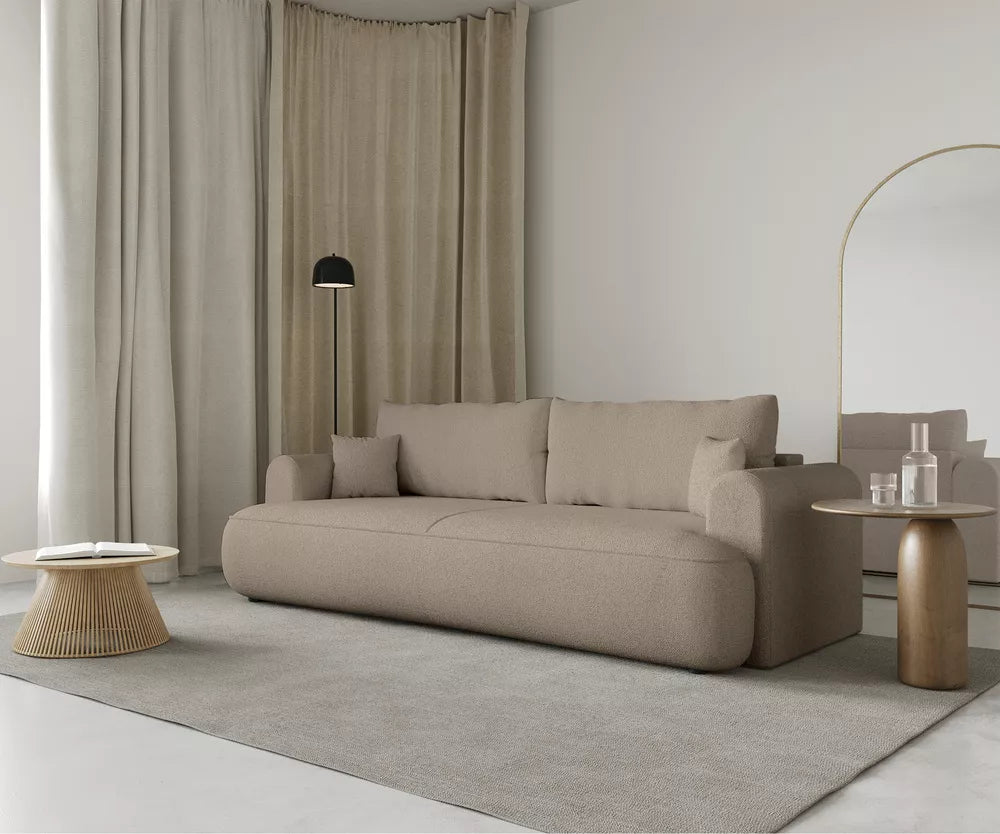 Trivietė sofa-lova Ovo, smėlinė