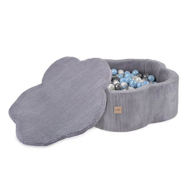 Kamuoliukų baseinas Plush Nest 95×30 cm, šviesiai mėlyna, premium velvetas, su kilimėliu, 300 kamuoliukų