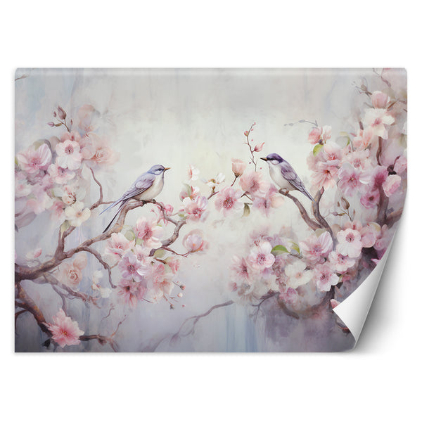 Fototapetai, Shabby Chic paukščiai ir gėlės