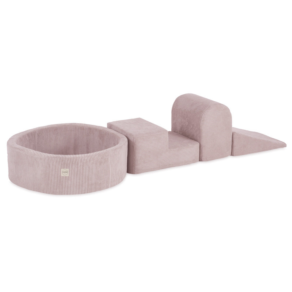 Kamuoliukų baseinas Plush Nest 90×30 cm, šviesiai rožinė, premium velvetas, 200 kamuoliukų