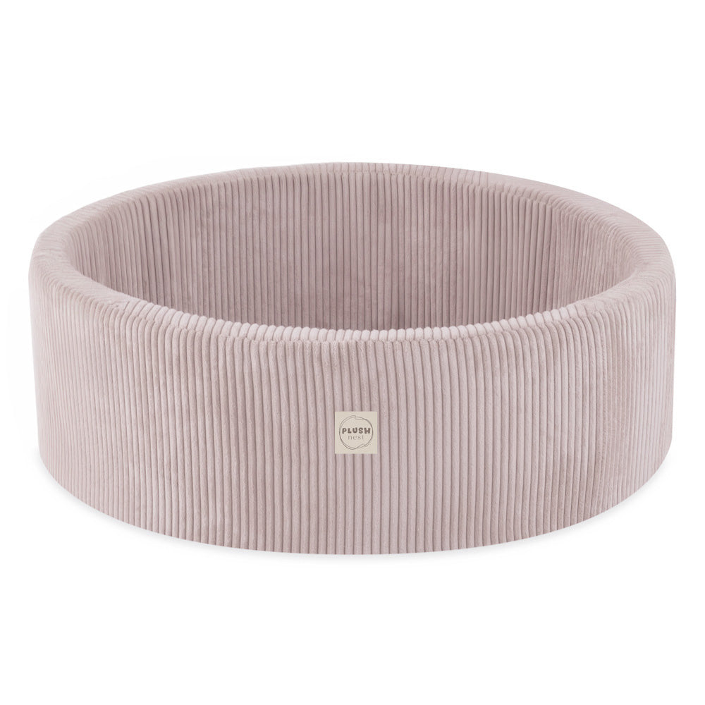 Kamuoliukų baseinas Plush Nest 90×30 cm, šviesiai rožinė, premium velvetas, 200 kamuoliukų