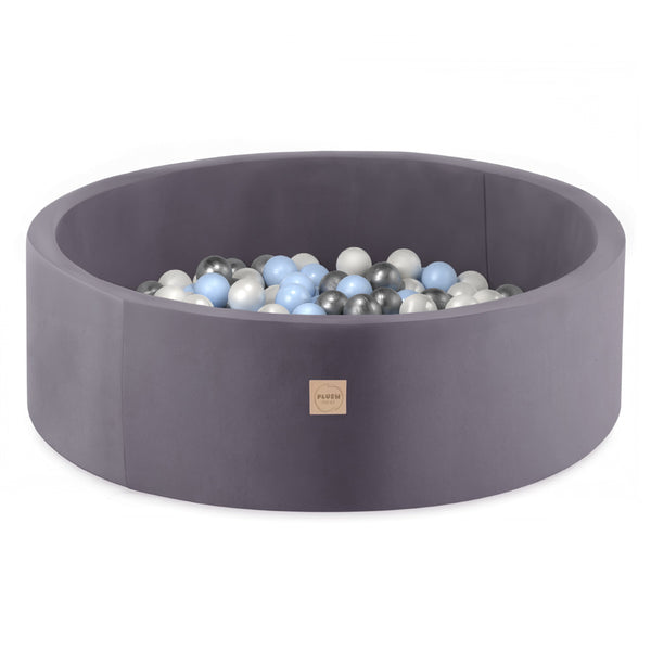 Kamuoliukų baseinas Plush Nest 90×30 cm, šviesiai mėlyna, velvetas, 200 kamuoliukų