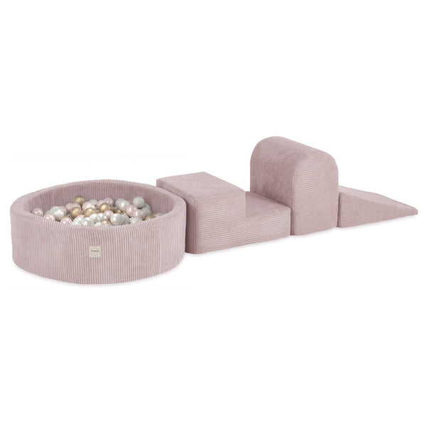 Kamuoliukų baseinas Plush Nest 90×30 cm, šviesiai rožinė, premium velvetas, 200 kamuoliukų