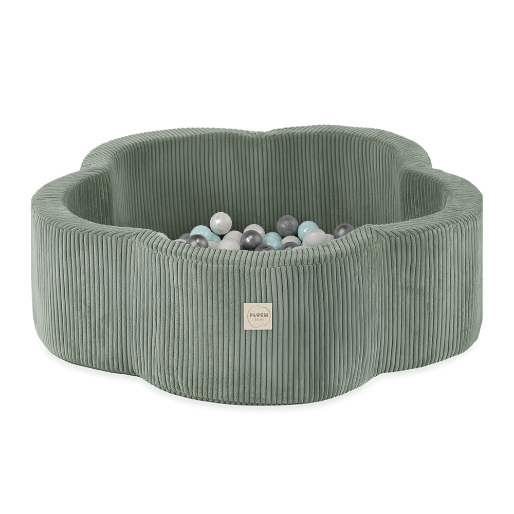 Kamuoliukų baseinas Plush Nest 95×30 cm, žalia, premium velvetas, 200 kamuoliukų