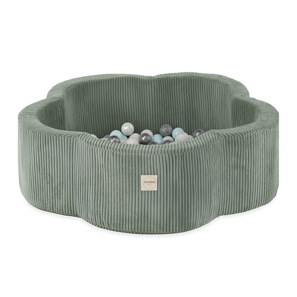 Kamuoliukų baseinas Plush Nest 95×30 cm, žalia, premium velvetas, 200 kamuoliukų