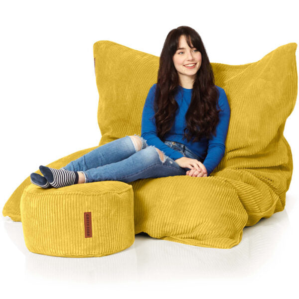 Sėdmaišių Komplektas Cordoba Indoor ir Pufas Cord Yellow