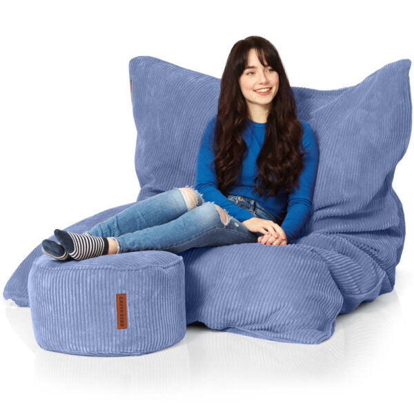 Sėdmaišių Komplektas Cordoba Indoor ir Pufas Cord Light Blue