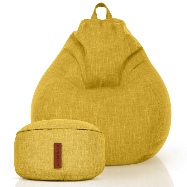 Sėdmaišių Komplektas Home Linen L ir Pufas Linen Yellow
