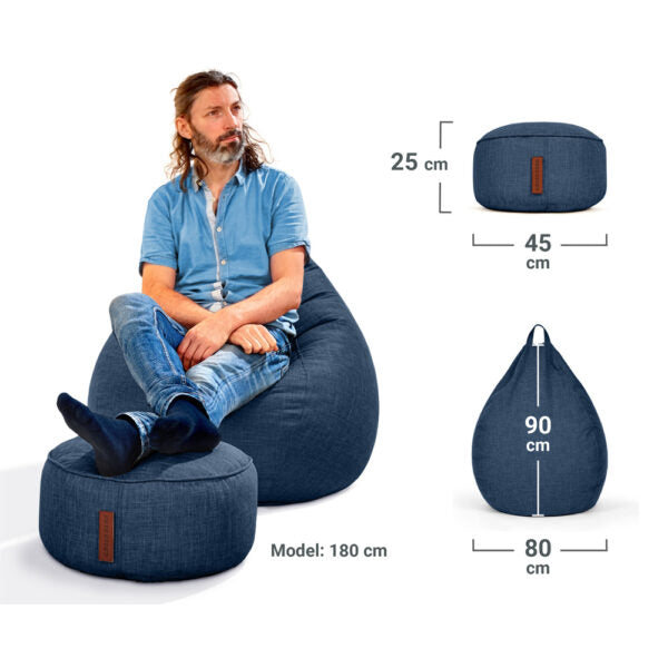 Sėdmaišių Komplektas Home Linen L ir Pufas Linen Dark Blue