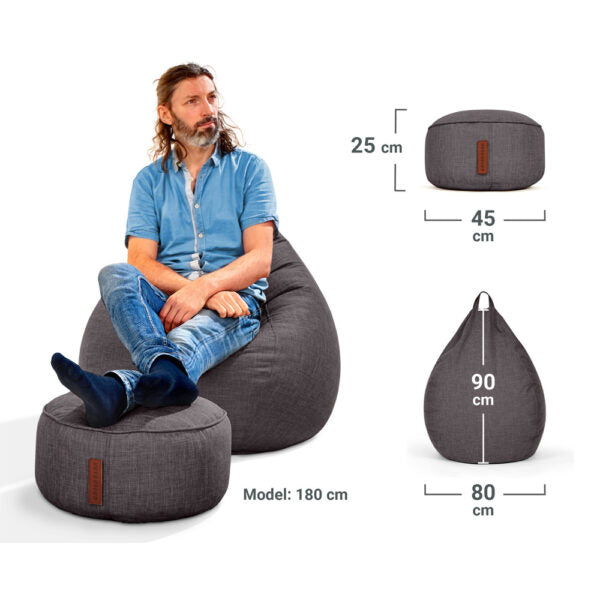 Sėdmaišių Komplektas Home Linen L ir Pufas Linen Grey