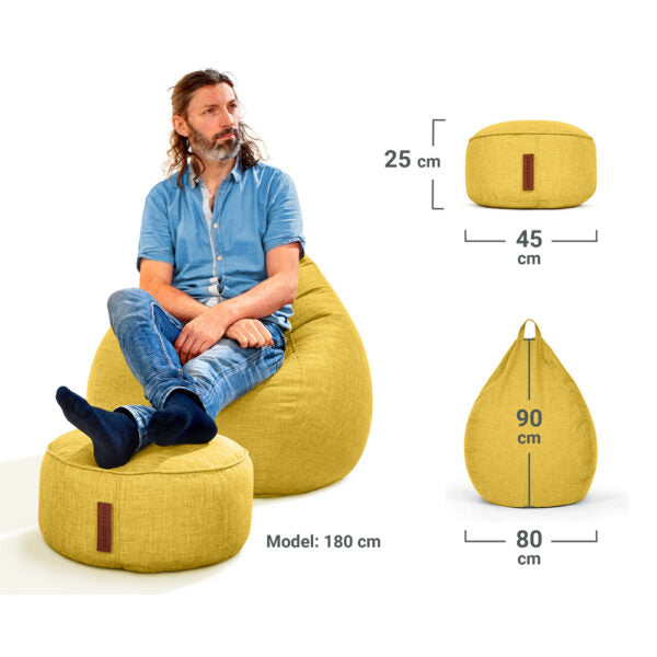 Sėdmaišių Komplektas Home Linen L ir Pufas Linen Yellow