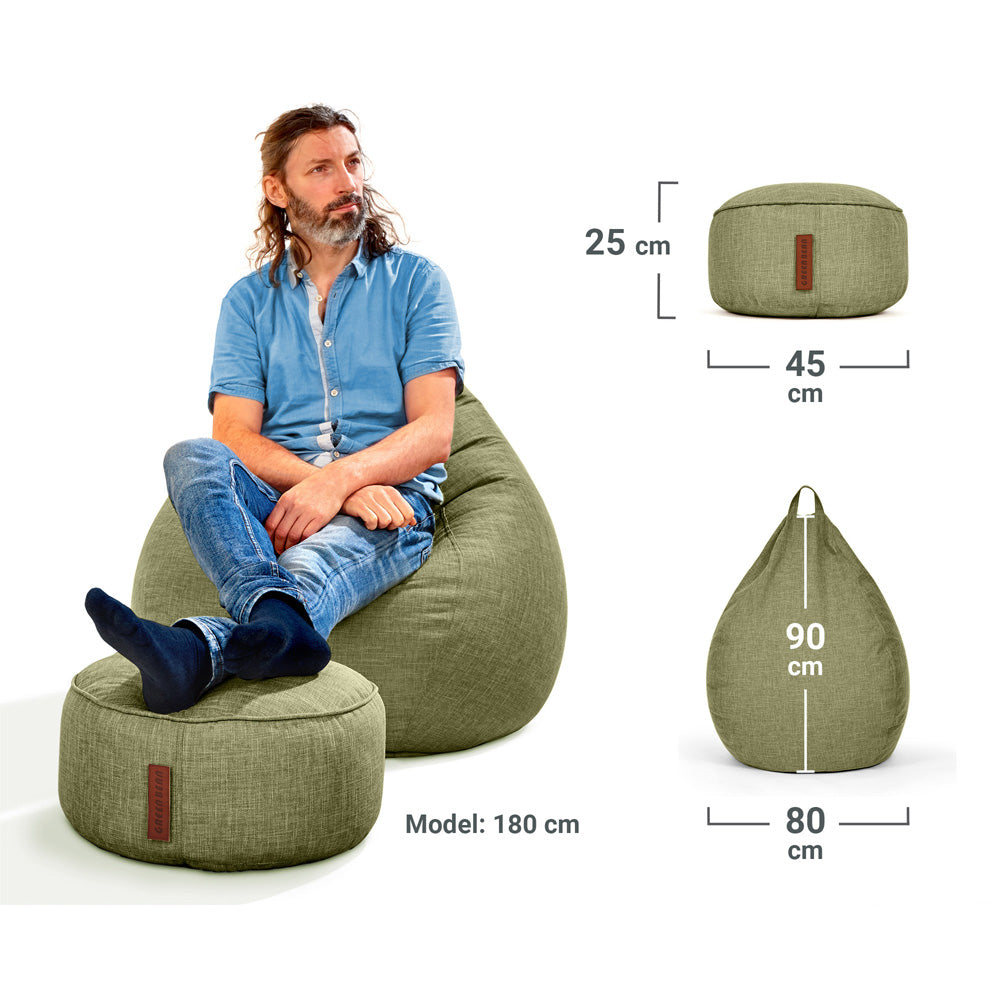 Sėdmaišių Komplektas Home Linen L ir Pufas Linen Green