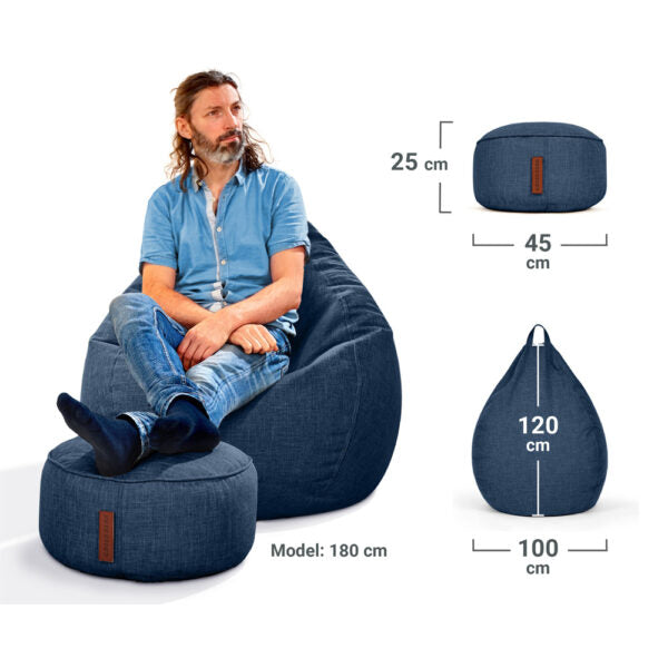 Sėdmaišių Komplektas Home Linen XXL ir Pufas Linen Dark Blue