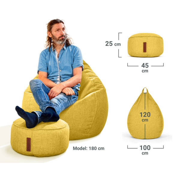 Sėdmaišių Komplektas Home Linen XXL ir Pufas Linen Yellow