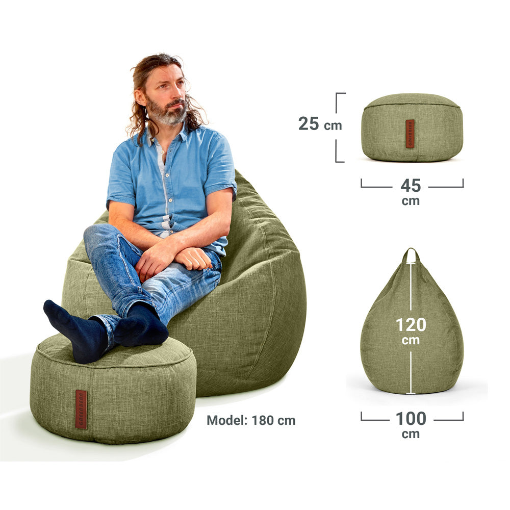 Sėdmaišių Komplektas Home Linen XXL ir Pufas Linen Green