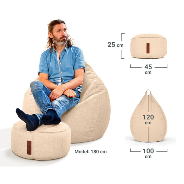 Sėdmaišių Komplektas Home Linen XXL ir Pufas Linen Beige