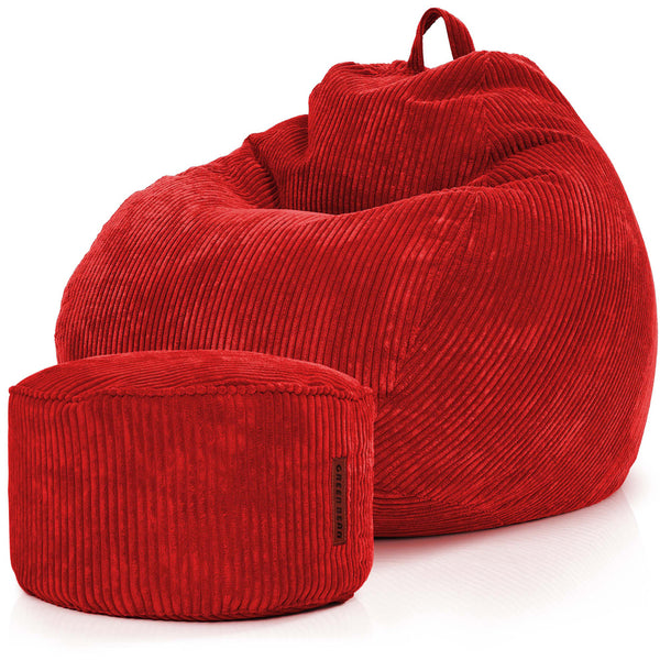 Sėdmaišių Komplektas Scoop Indoor ir Pufas Cord Red