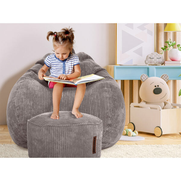 Sėdmaišių Komplektas Scoop Indoor ir Pufas Cord Grey