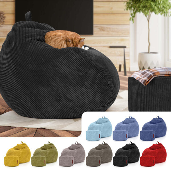 Sėdmaišių Komplektas Scoop Indoor ir Pufas Cord Black