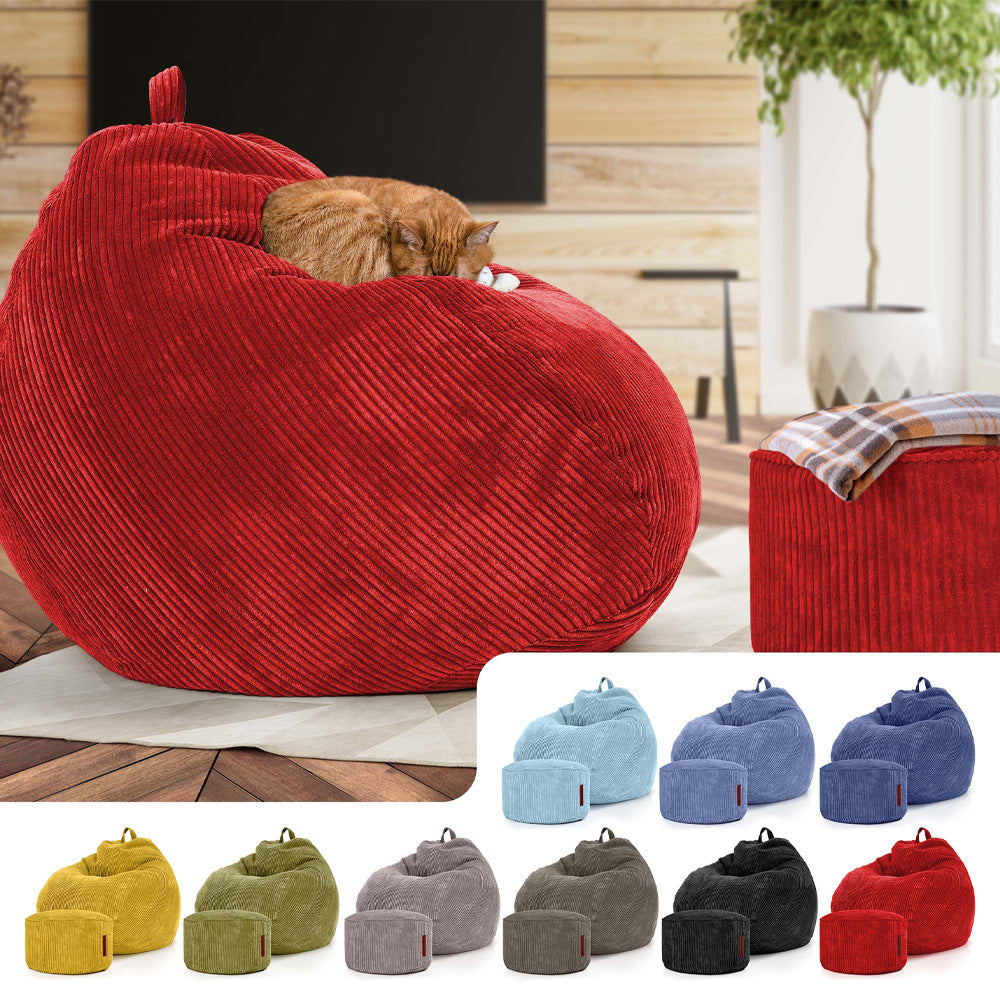 Sėdmaišių Komplektas Scoop Indoor ir Pufas Cord Red