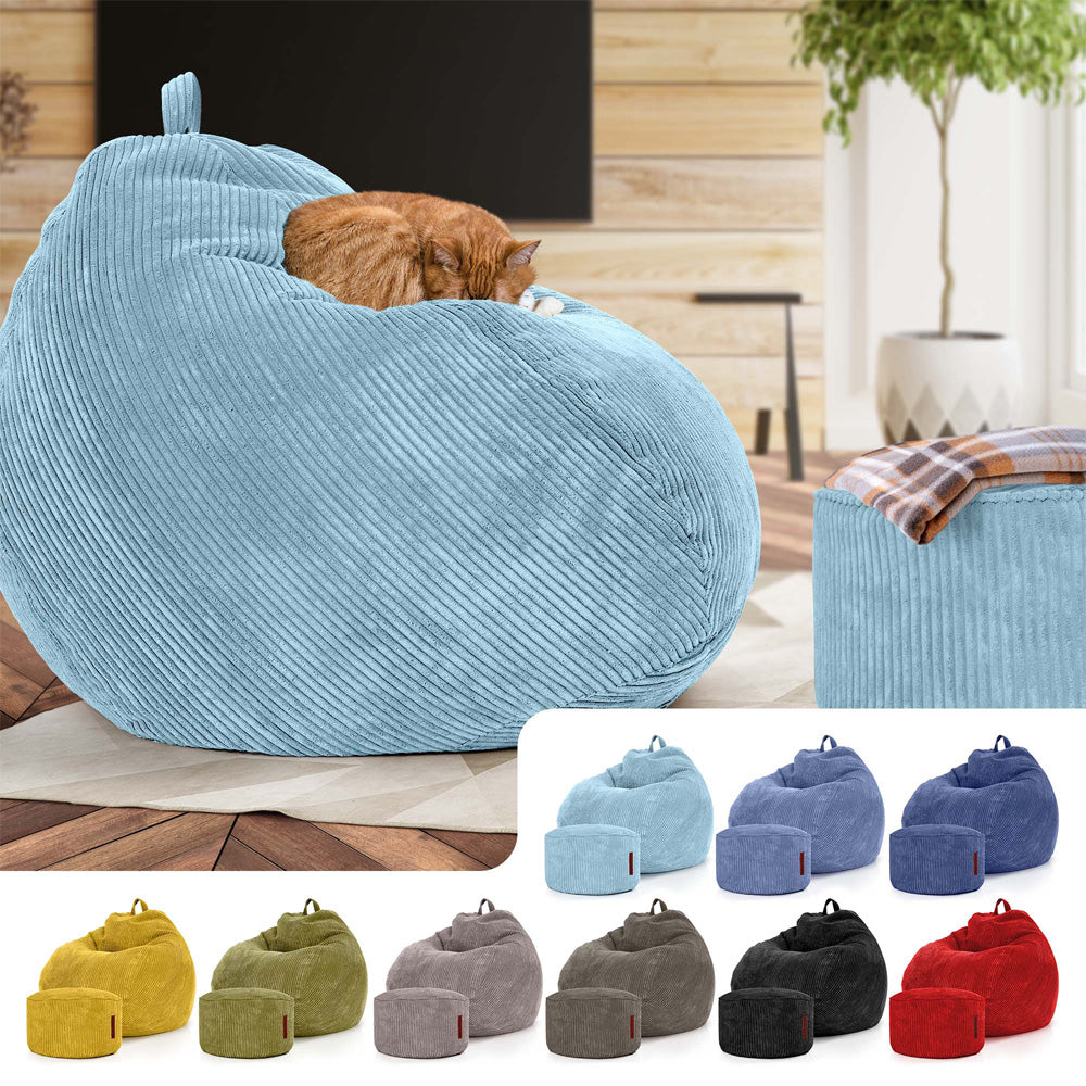 Sėdmaišių Komplektas Scoop Indoor ir Pufas Cord Light Blue