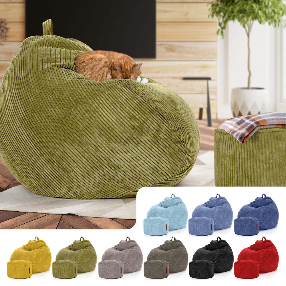 Sėdmaišių Komplektas Scoop Indoor ir Pufas Cord Green