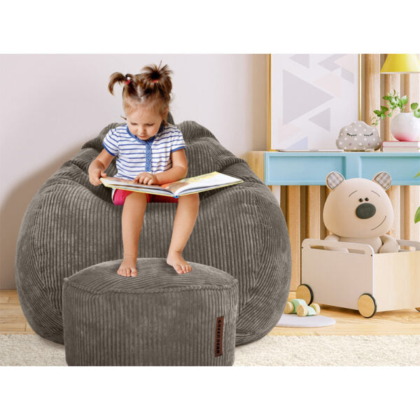 Sėdmaišių Komplektas Scoop Indoor ir Pufas Cord Dark Grey