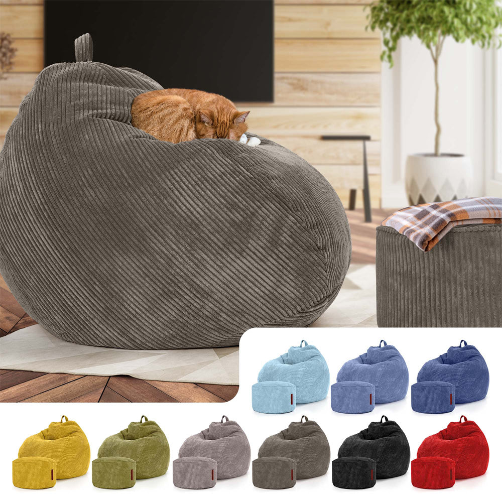 Sėdmaišių Komplektas Scoop Indoor ir Pufas Cord Dark Grey