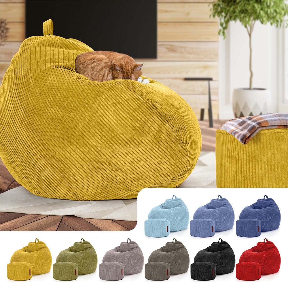 Sėdmaišių Komplektas Scoop Indoor ir Pufas Cord Yellow