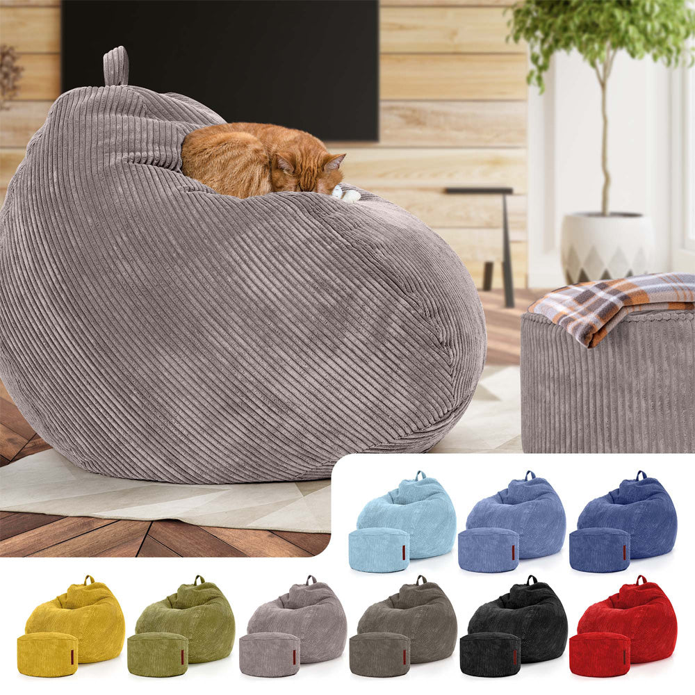 Sėdmaišių Komplektas Scoop Indoor ir Pufas Cord Grey
