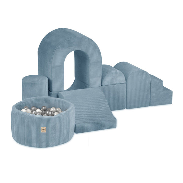 Žaidimų pilis Plush Nest, mėlyna, velvetas, 150 kamuoliukų