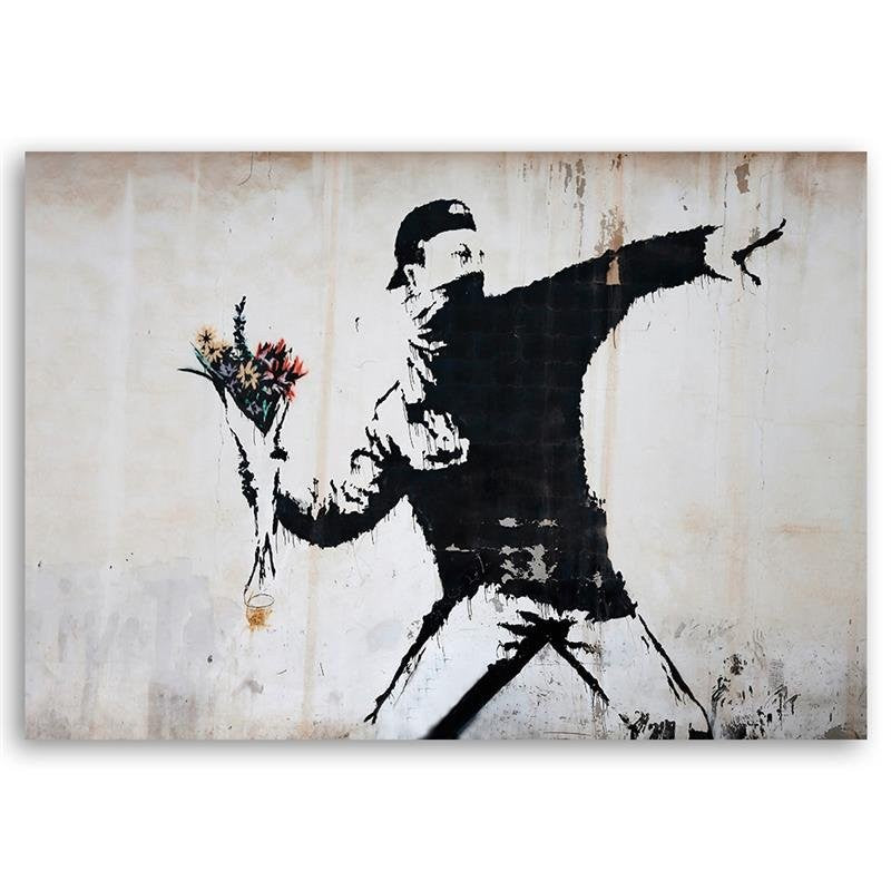 Paveikslas Ant Drobės, Banksy Hooligan, metantis gėlių puokštę