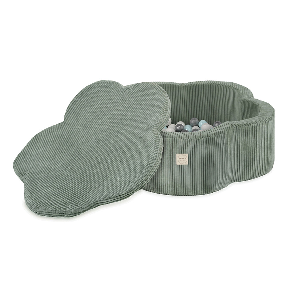 Kamuoliukų baseinas Plush Nest 95×30 cm, žalia, premium velvetas, su kilimėliu, 200 kamuoliukų