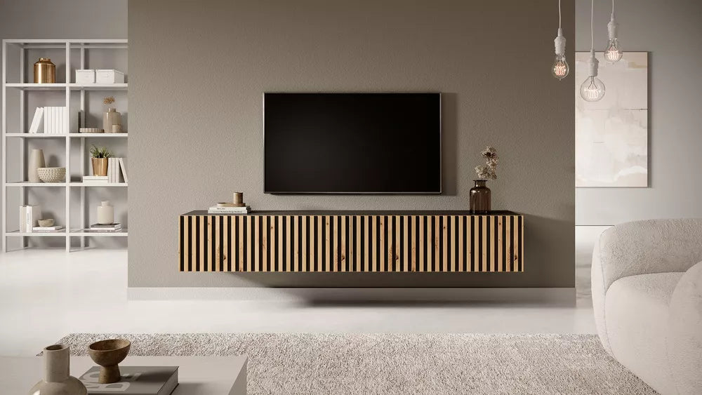 TV staliukas Telire, juodas/Artisan ąžuolo