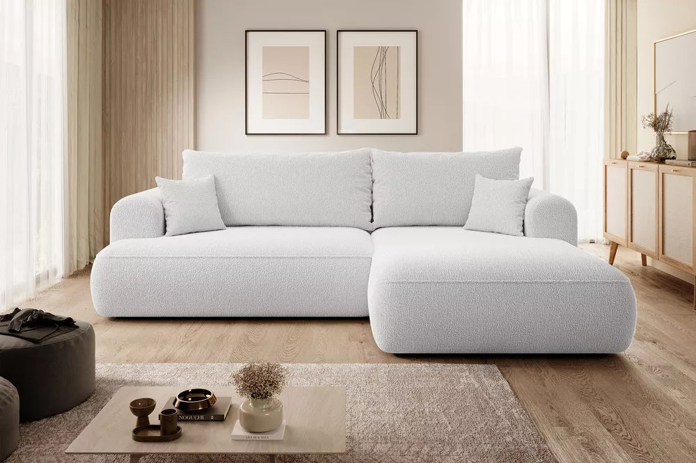 Kampas su miegojimo funkcija Ovo L formos pilkas su talpykla boucle dešinysis