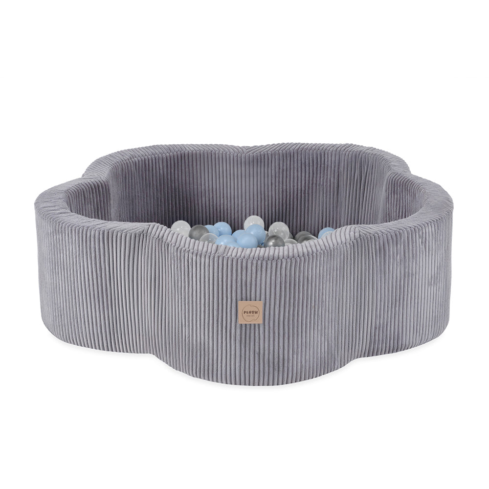 Kamuoliukų baseinas Plush Nest 95×30 cm, šviesiai mėlyna, premium velvetas, 200 kamuoliukų