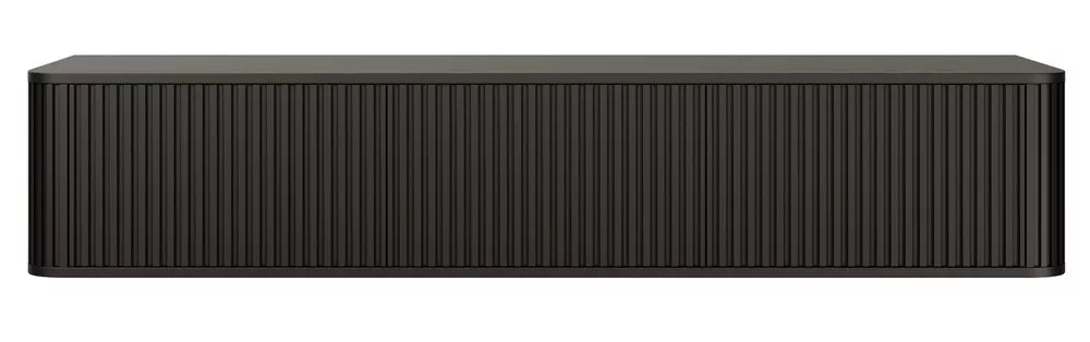 Pakabinama TV spintelė Ovarlo su grioveliais, trijų durų, 163 cm, juoda