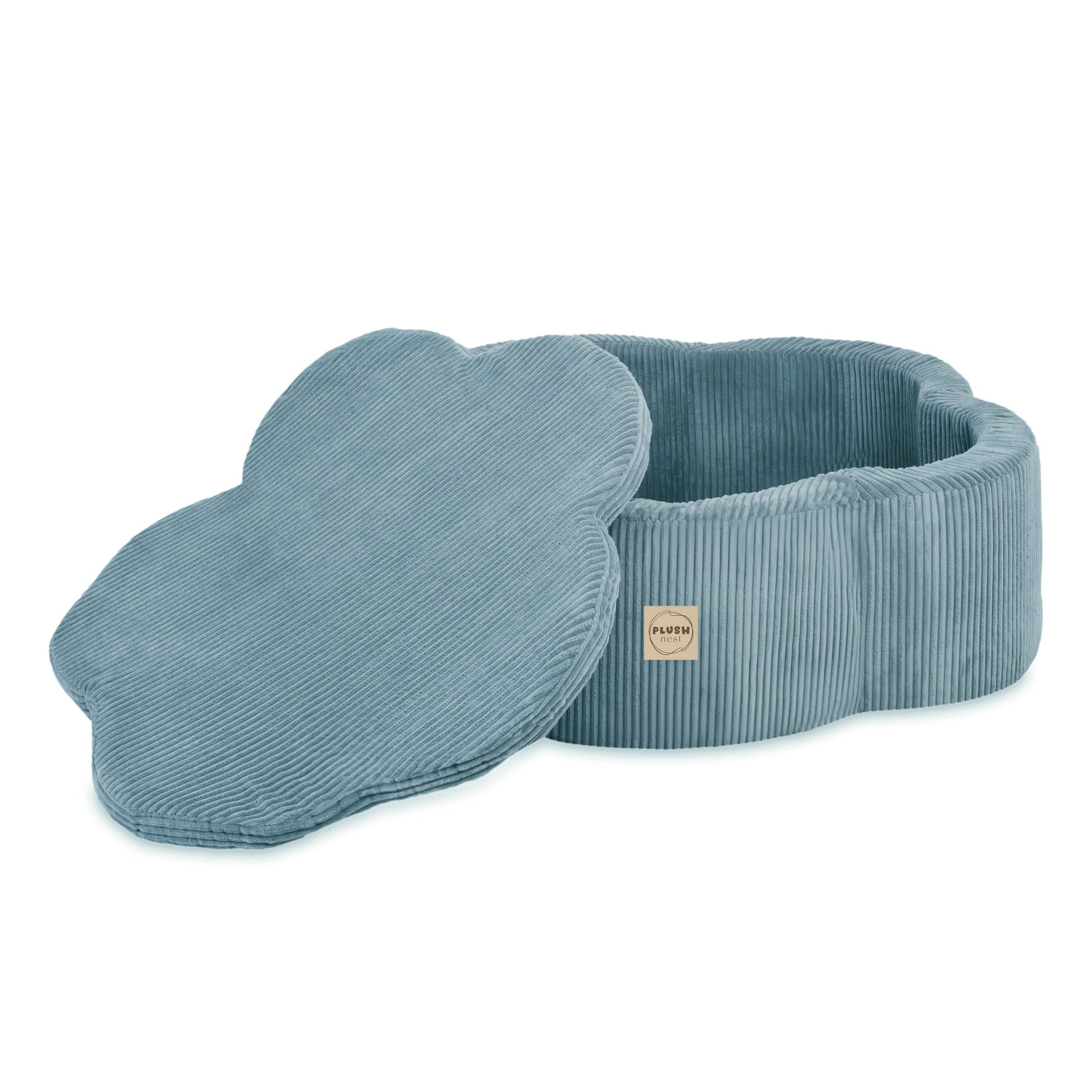 Kamuoliukų baseinas Plush Nest 95×30 cm, mėlyna, premium velvetas, su kilimėliu