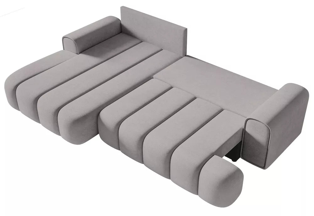 Kampinė sofa Dandelino su miegojimo funkcija, L formos, kairinė, su talpykla, pilko veliūro