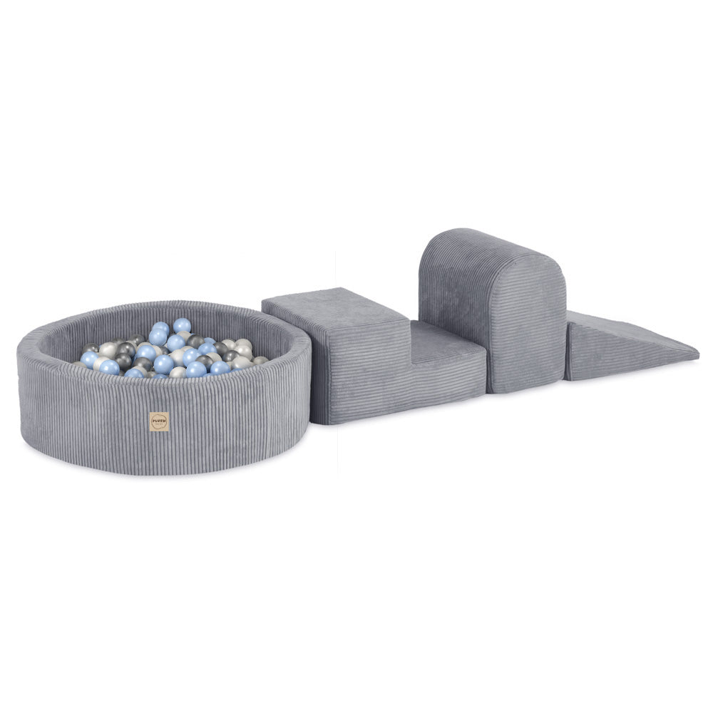 Kamuoliukų baseinas Plush Nest 90×30 cm, šviesiai mėlyna, premium velvetas, 200 kamuoliukų