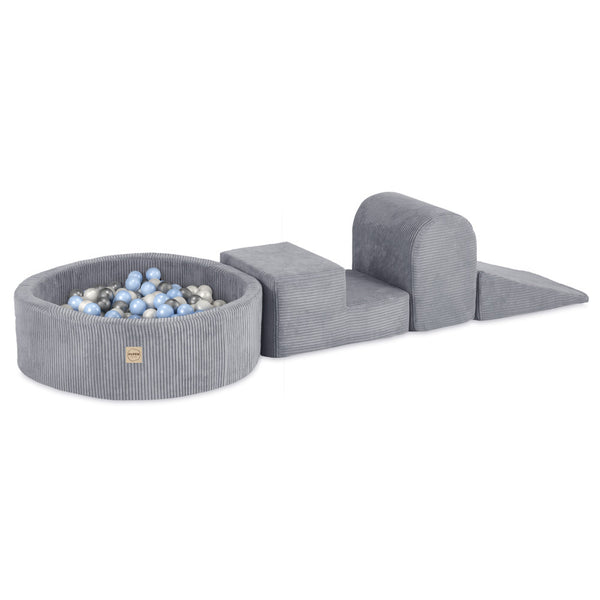 Kamuoliukų baseinas Plush Nest 90×30 cm, šviesiai mėlyna, premium velvetas, 200 kamuoliukų