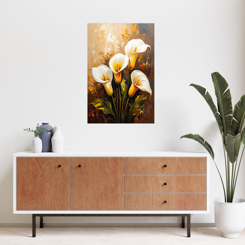 Klijuojamas plakatas, Calla Lilies Baltos gėlės tarsi dažytos