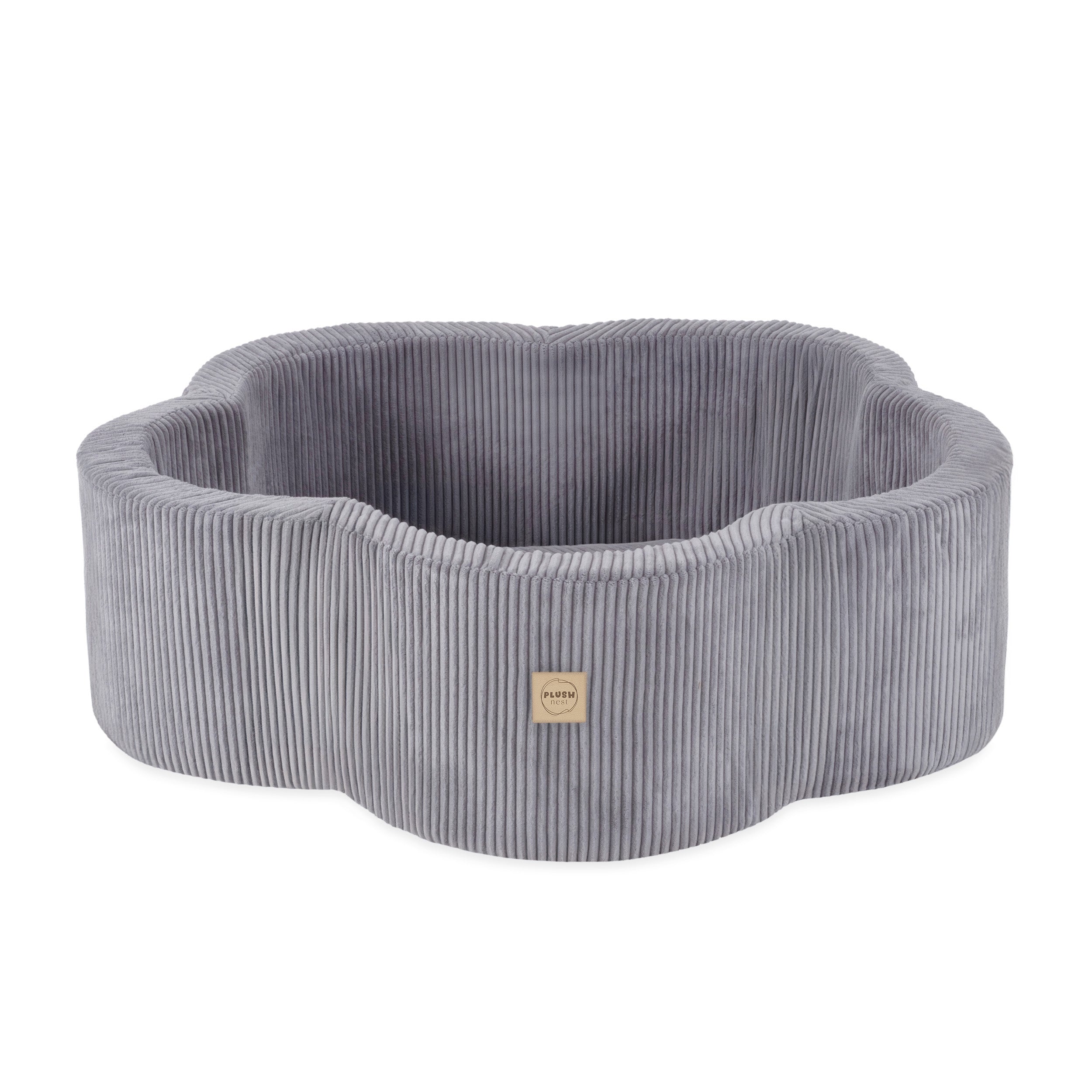 Kamuoliukų baseinas Plush Nest 95×30 cm, pilka, premium velvetas, su kilimėliu
