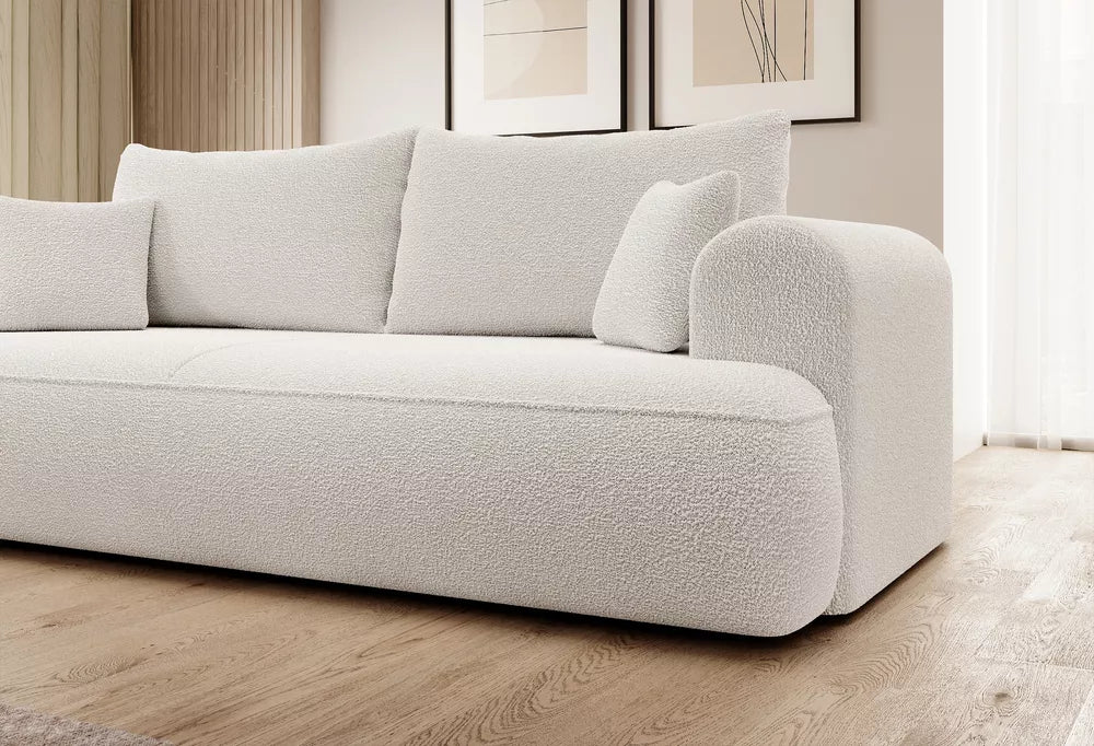 Trivietė sofa-lova Ovo, kreminė