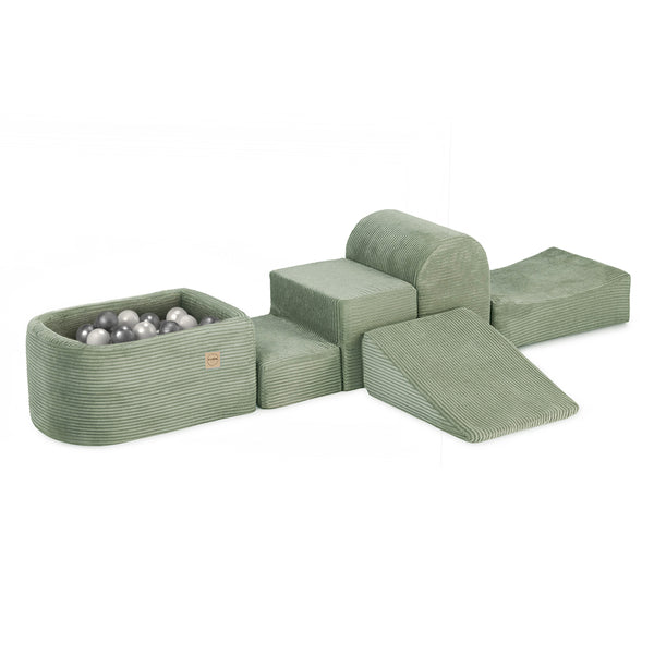 Mini žaidimų aikštelė Plush Nest, žalia, premium velvetas, 100 kamuoliukų