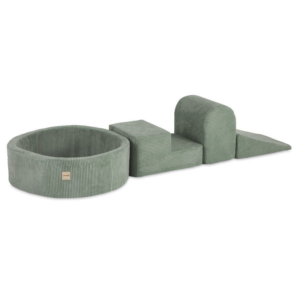 Kamuoliukų baseinas Plush Nest 90×30 cm, žalia, premium velvetas, 200 kamuoliukų