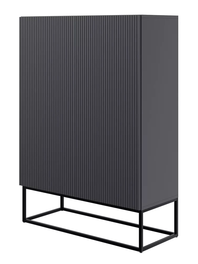 Veldio dviejų durų komoda su frezuotu fasadu 90 cm Juoda su juodomis kojelėmis
