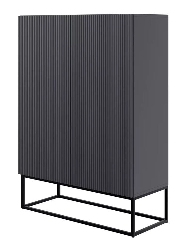 Veldio dviejų durų komoda su frezuotu fasadu 90 cm Juoda su juodomis kojelėmis