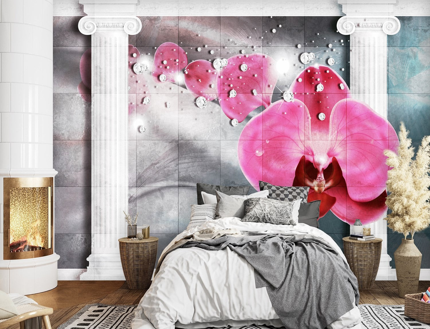 Fototapetai, Gėlės Orchidėja 3D kolonos