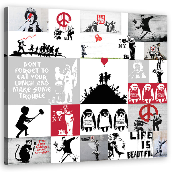 Paveikslas Ant Drobės, „Banksy Street Art Graffiti Collage“